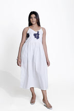 White Cotton Poplin Stripe Dress