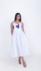 White Cotton Poplin Stripe Dress