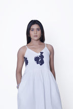 White Cotton Poplin Stripe Dress