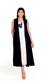 Sleeveless Embroidery Jacket with Stripe Dress Co-Ord Set
