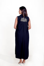 Sleeveless Embroidery Jacket with Stripe Dress Co-Ord Set