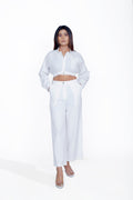 SHIRT COLLAR CROP TOP+STRAIGHT PANT