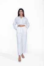 SHIRT COLLAR CROP TOP+STRAIGHT PANT