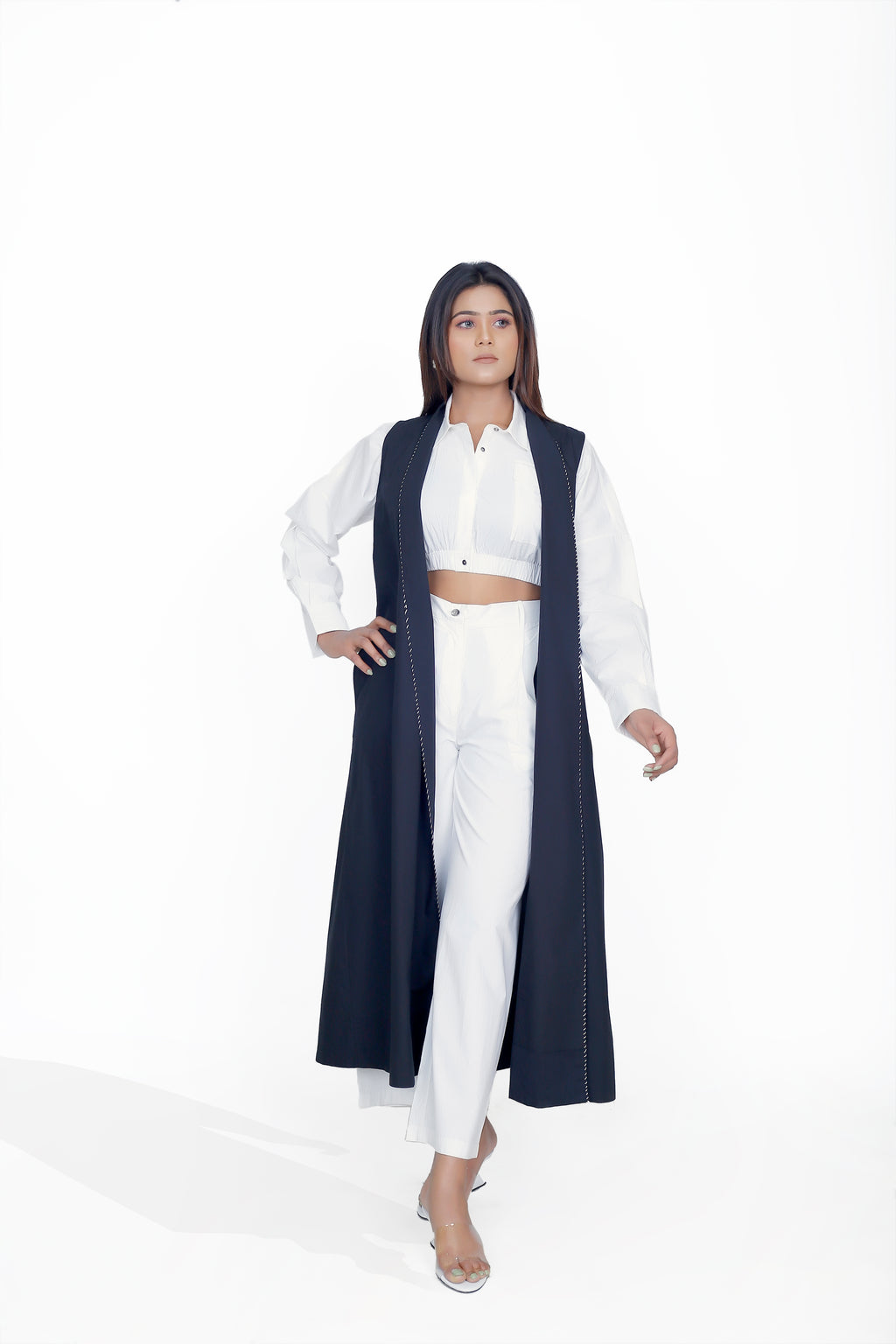 SHIRT COLLAR CROP TOP CO-ORD SET OF 3