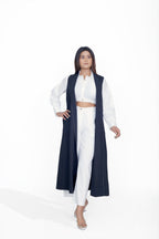 White Shirt Collar Crop Top with Straight Pant & Black Overlay Co-Ord Set Set of 3