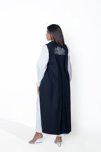 White Shirt Collar Crop Top with Straight Pant & Black Overlay Co-Ord Set Set of 3