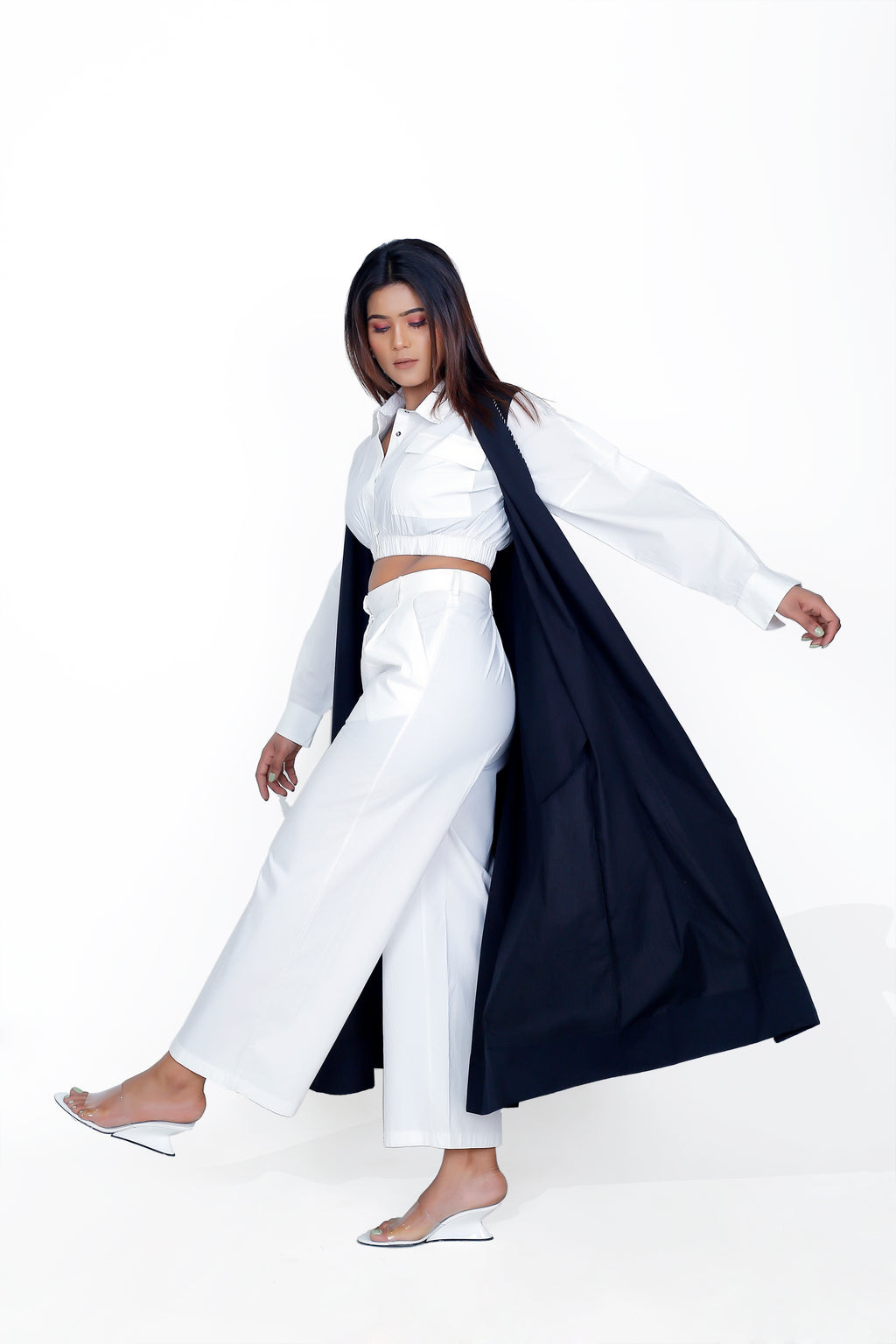 SHIRT COLLAR CROP TOP CO-ORD SET OF 3
