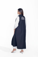 White Shirt Collar Crop Top with Straight Pant & Black Overlay Co-Ord Set Set of 3