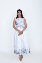 White Cotton Poplin Waist Gather Dress