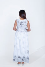 White Cotton Poplin Waist Gather Dress