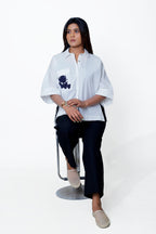 print Pocket Cotton Shirt with Black Straight Fit Pant Co-Ord Set