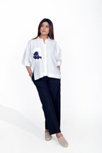 print Pocket Cotton Shirt with Black Straight Fit Pant Co-Ord Set