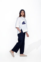 print Pocket Cotton Shirt with Black Straight Fit Pant Co-Ord Set