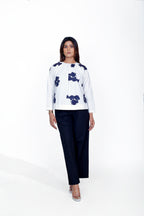 Print Gather Cotton Top with Black Straight Fit Pant Co-Ord Set