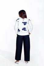 Print Gather Cotton Top with Black Straight Fit Pant Co-Ord Set