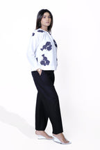 Print Gather Cotton Top with Black Straight Fit Pant Co-Ord Set