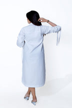 White Cotton Poplin Side Placket Shirt Dress