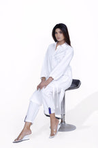 Cancel Placket Cotton Shirt with White Linear Embroidery Pant Co-Ord Set
