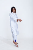 Cancel Placket Cotton Shirt with White Linear Embroidery Pant Co-Ord Set