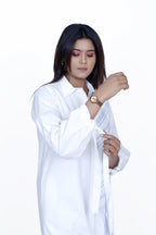 Cancel Placket Cotton Shirt with White Linear Embroidery Pant Co-Ord Set