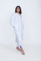Cancel Placket Cotton Shirt with White Linear Embroidery Pant Co-Ord Set
