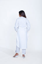 Cancel Placket Cotton Shirt with White Linear Embroidery Pant Co-Ord Set