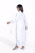 Cancel Placket Cotton Shirt with White Linear Embroidery Pant Co-Ord Set