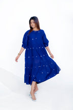 Side Gather Round Neck Dress