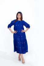 Side Gather Round Neck Dress