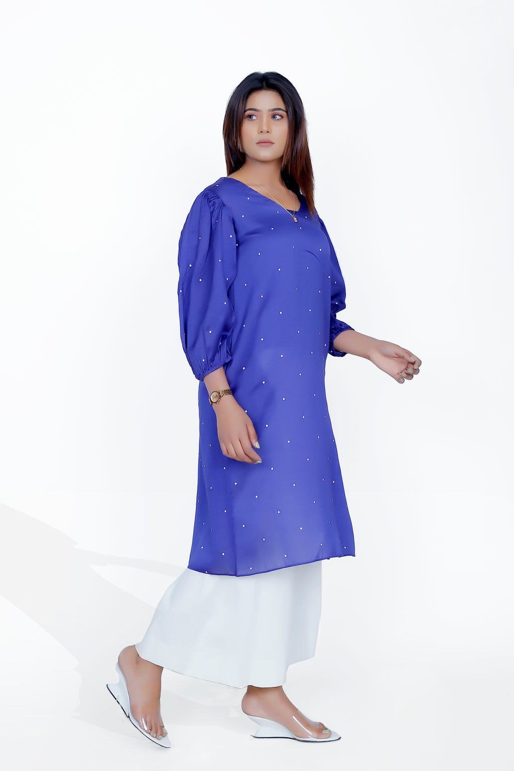 GATHER SLEEVE TUNIC WITH INVERTED PLEAT PANT