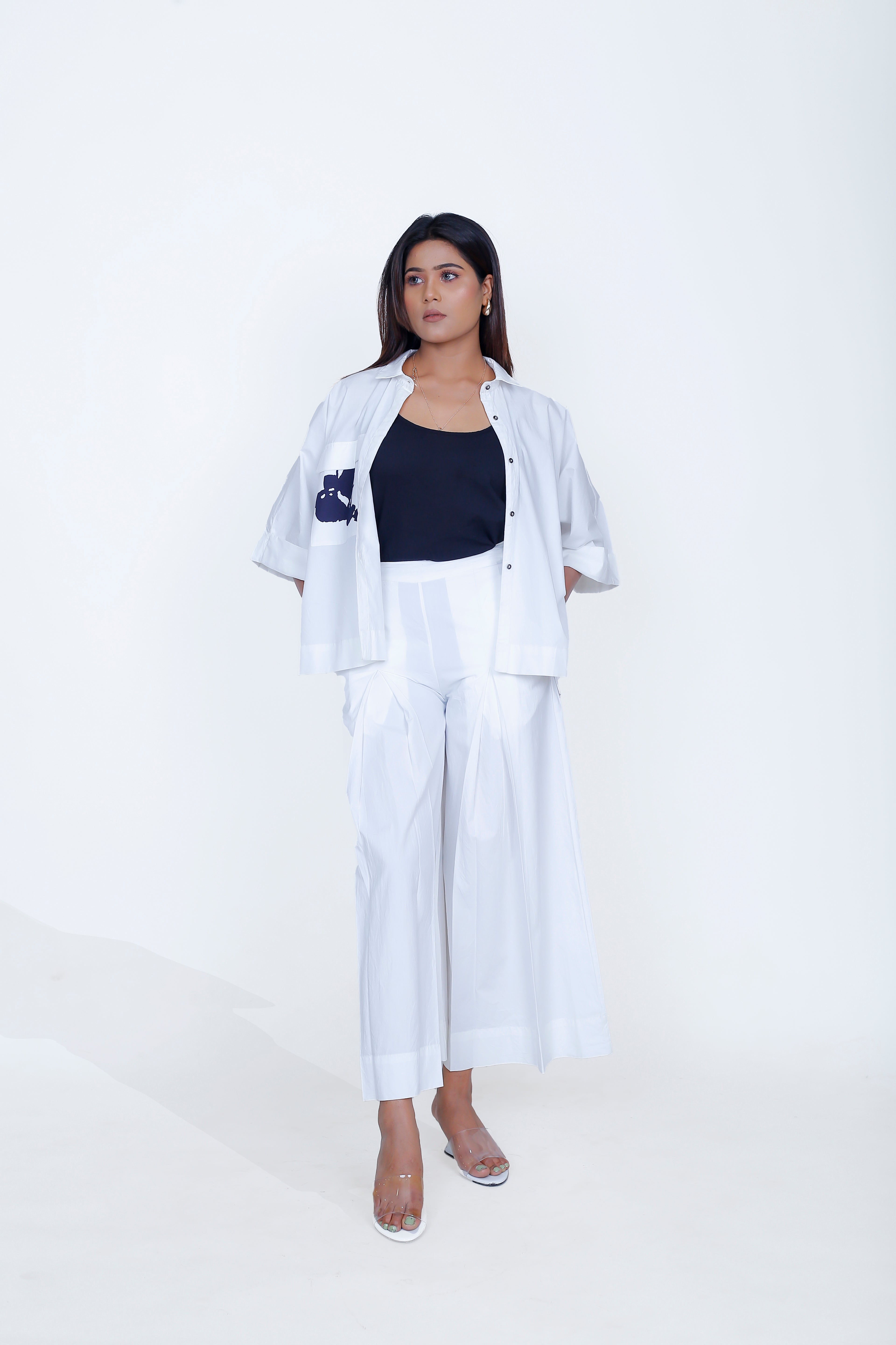 PRINT POCKET SHIRT WITH INVERTED PLEAT PANT & SLIP