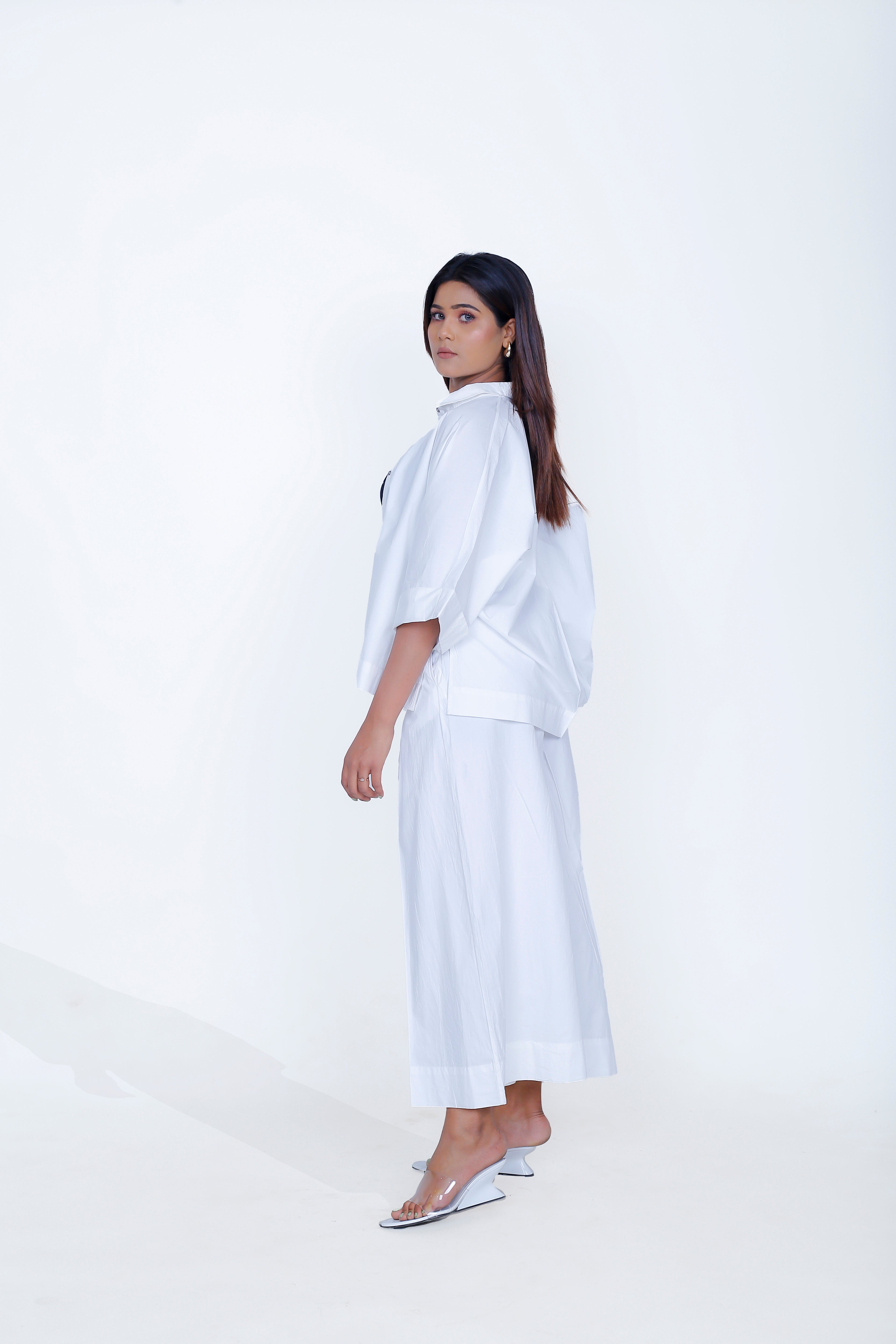 PRINT POCKET SHIRT WITH INVERTED PLEAT PANT & SLIP