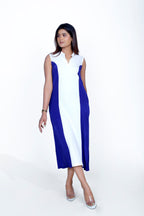 V-Neck Collar Dress With Linear Embroidery Pant