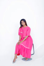 Electric Pink Cotton Poplin Front Placket Dress