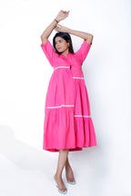 Electric Pink Cotton Poplin Front Placket Dress