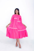 Electric Pink Cotton Poplin Front Placket Dress