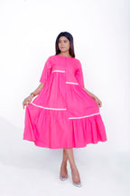 Electric Pink Cotton Poplin Front Placket Dress