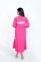 Electric Pink Cotton Poplin Front Placket Dress