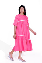 Electric Pink Cotton Poplin Front Placket Dress