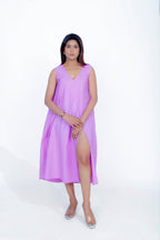 Lavender Cotton Poplin Side Slit Dress