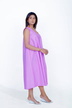 Lavender Cotton Poplin Side Slit Dress