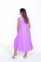 Lavender Cotton Poplin Side Slit Dress