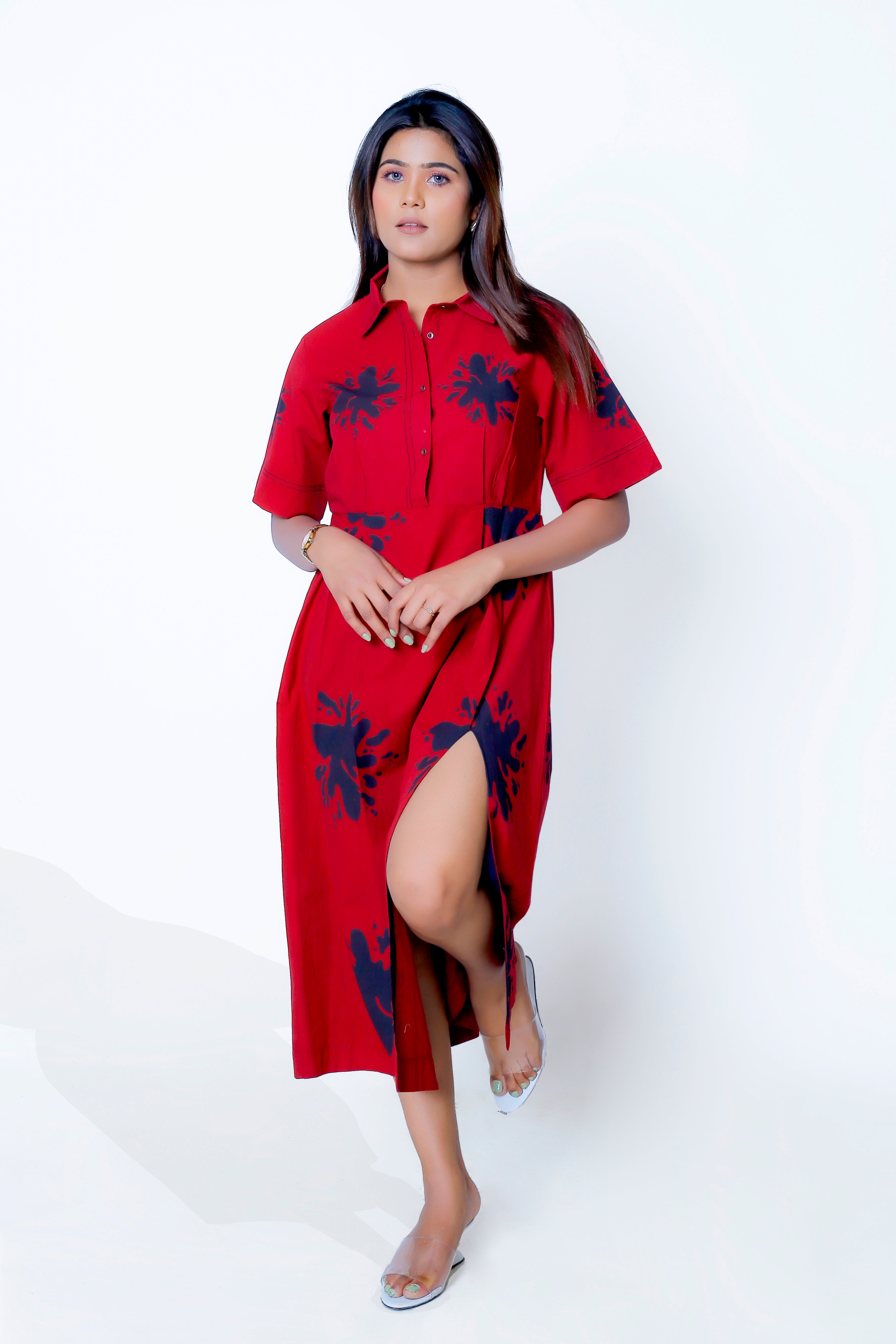 SPLASH PRINT PLEATED DRESS