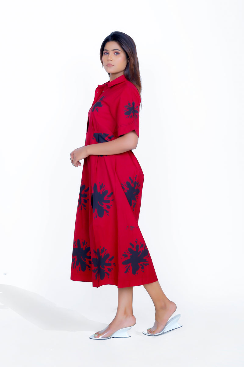 Splash Print Pleated Dress