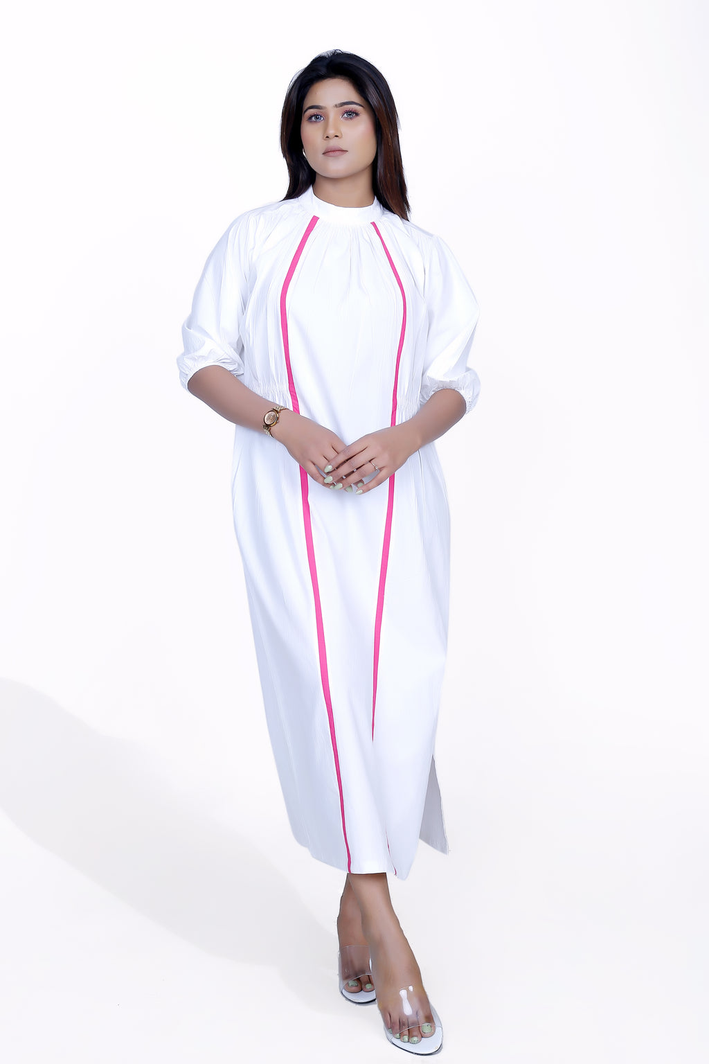 TURTLE NECK GATHER DRESS