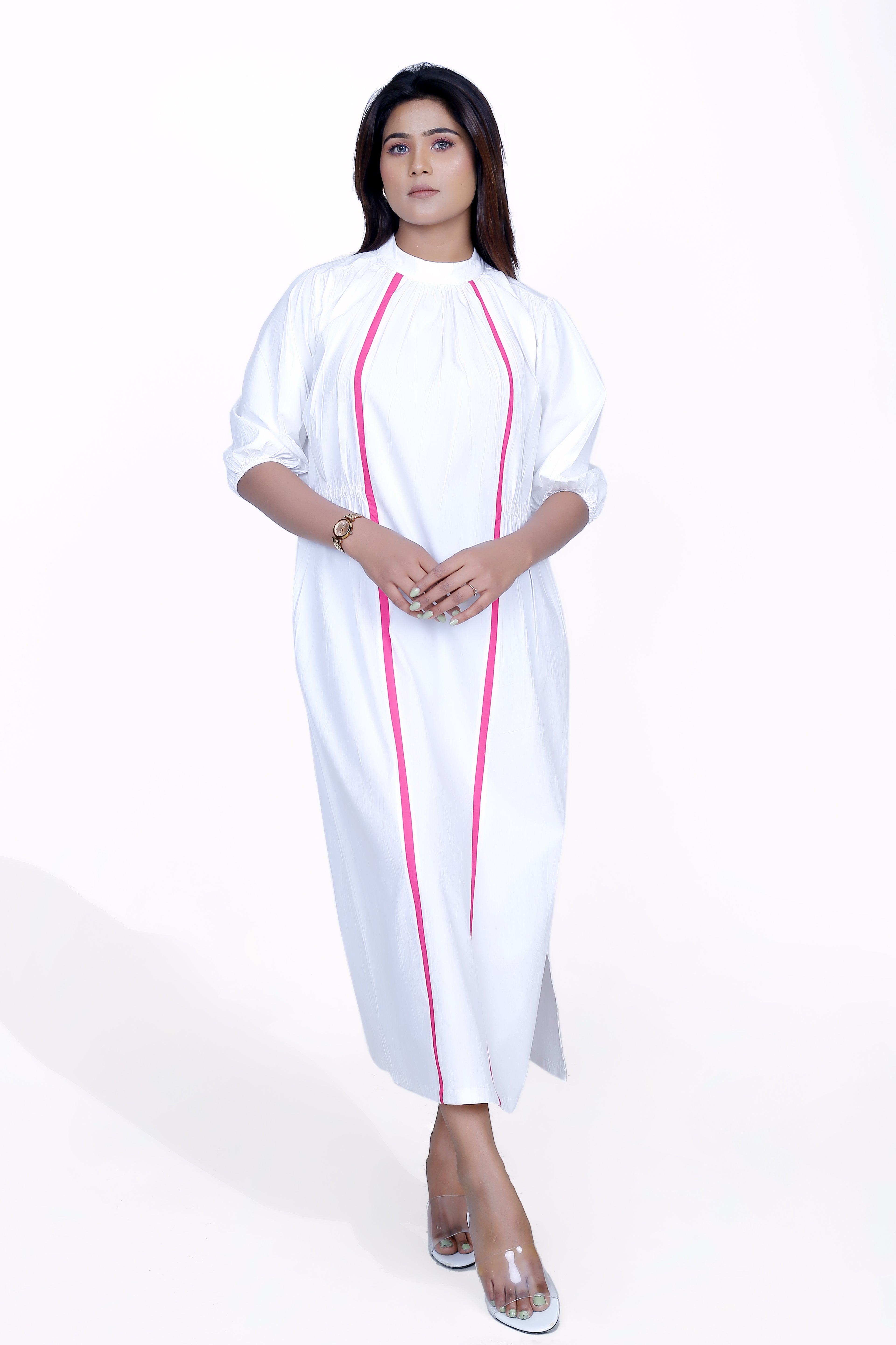 TURTLE NECK GATHER DRESS