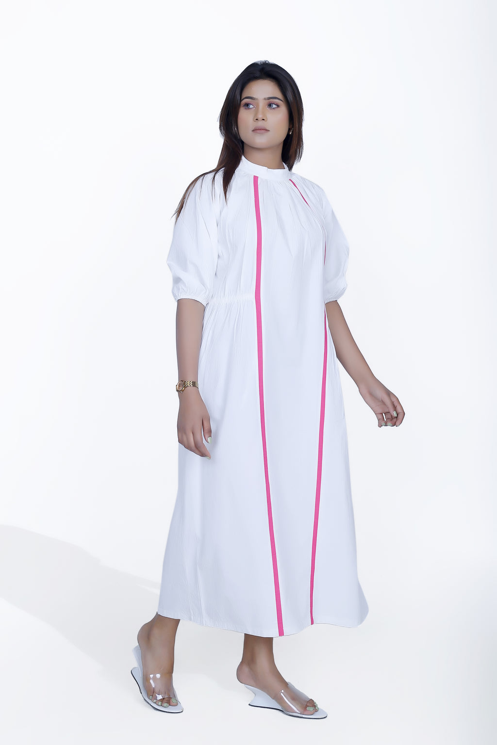 TURTLE NECK GATHER DRESS