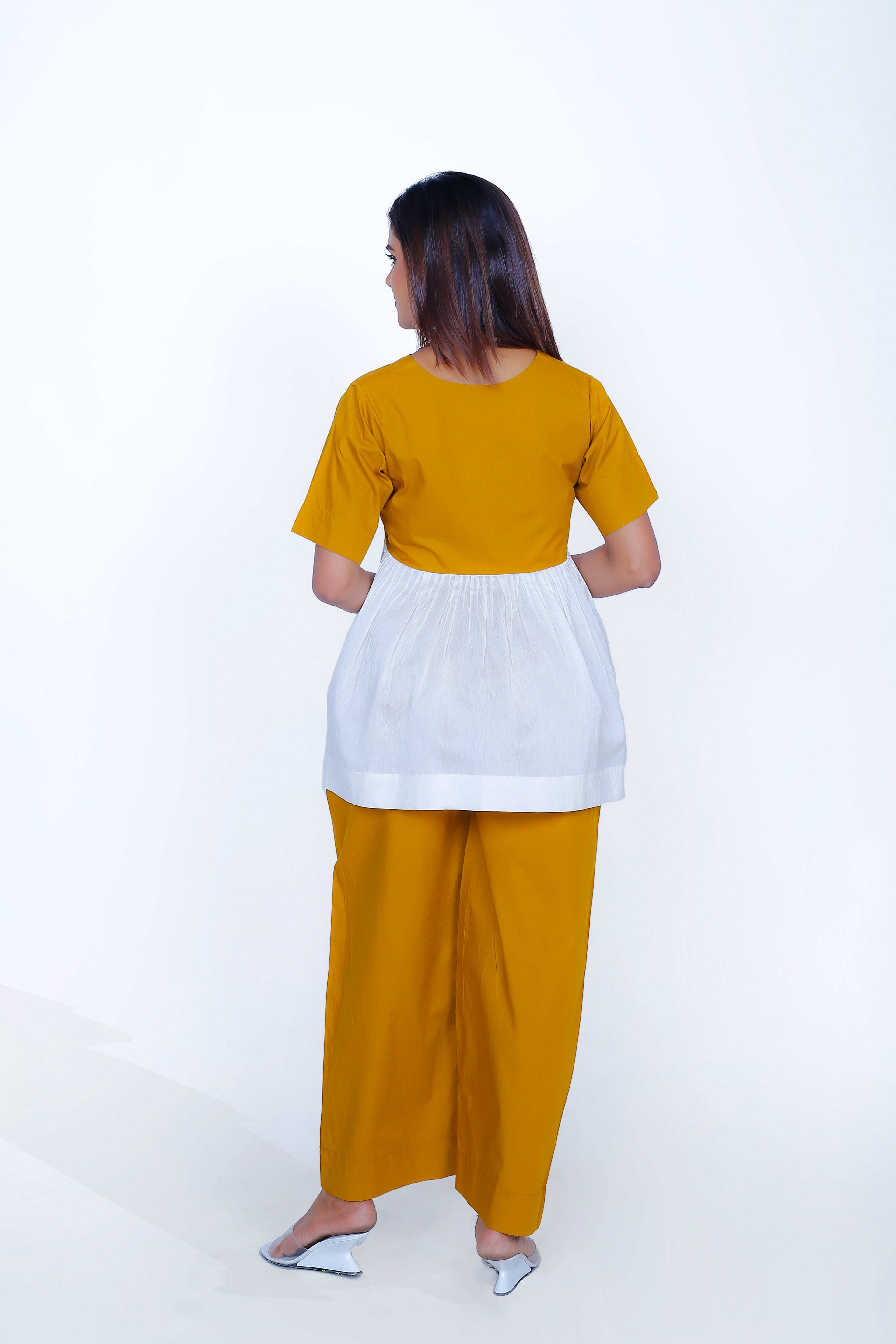 FRONT PLACKET WAIST GATHER TOP CO-ORD SET