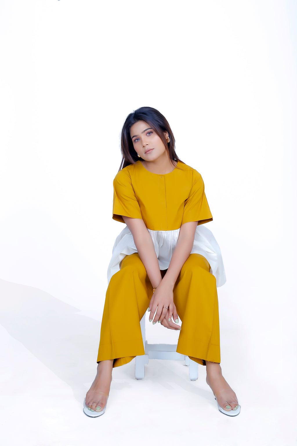 FRONT PLACKET WAIST GATHER TOP CO-ORD SET