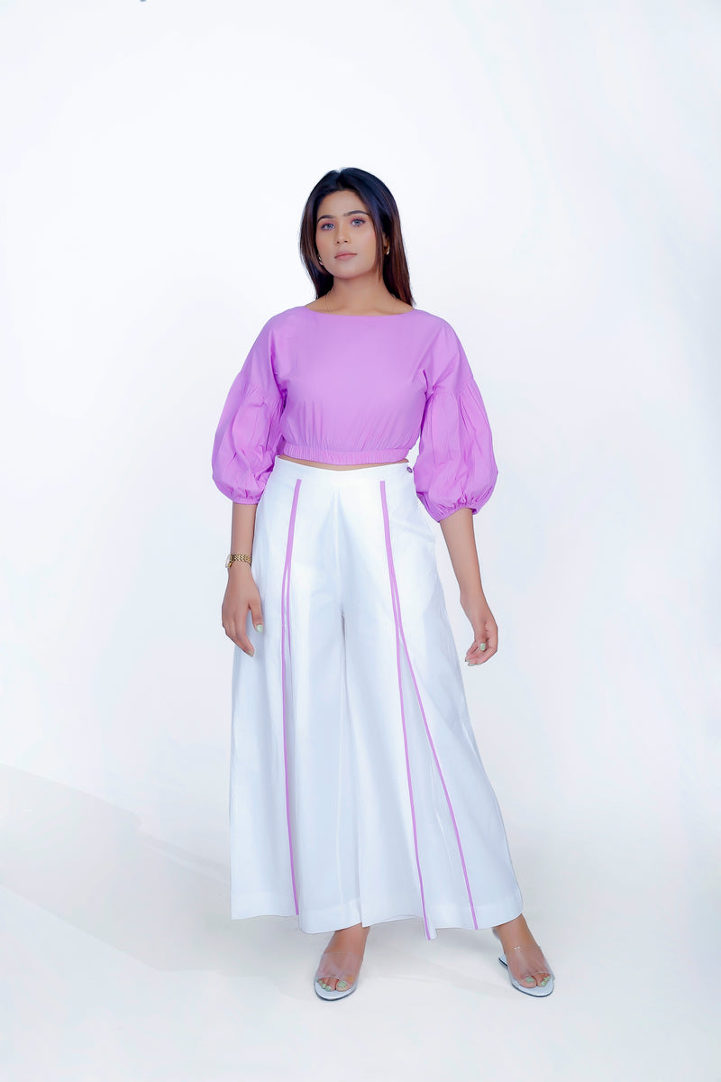 Waist Gather Crop Top With Bell Bottom Pant